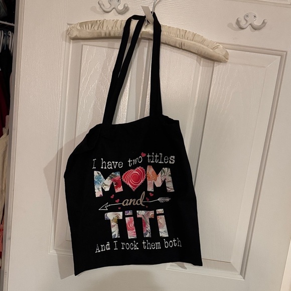 Handbags - Mom / Titi Black Tote Bag with floral Text